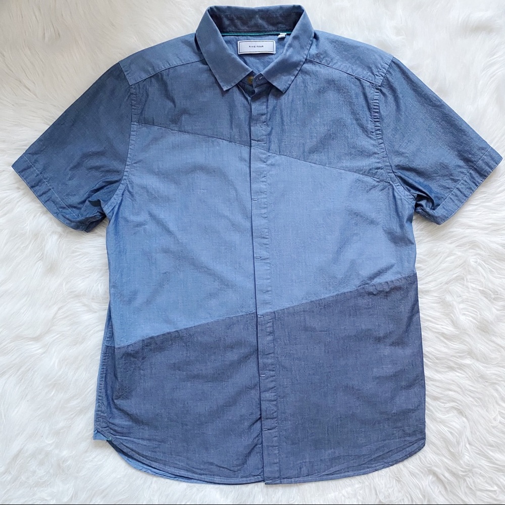 Five Four Short Sleeve Chambray Colour-Block Button-Down Shirt
